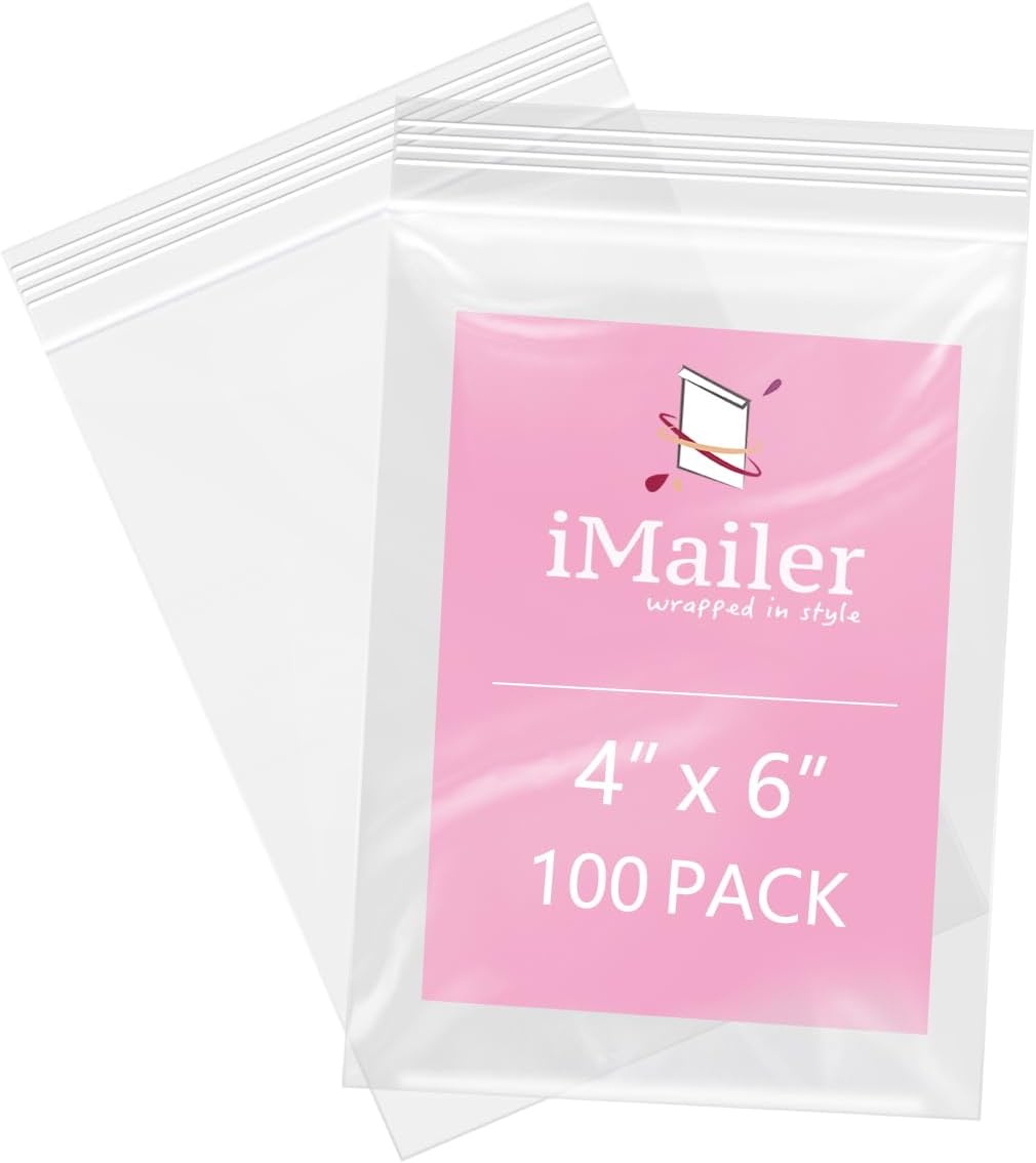 iMailer - 100 Pcs- 4" x 6" Clear Small Zip Bag - Reclosable Zip Plastic Poly Bags 2 Mil with Resealable Lock Seal Zipper for Photo, Jewelry, Bakery, Treats, Party Favors