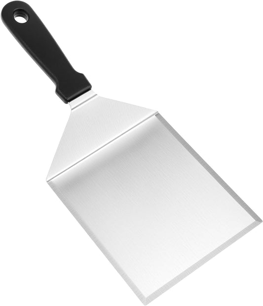QWORK Stainless Steel Large Grill Spatula with Reinforced Heat-Resistant Handle, 6"x5", Heavy-Duty Metal Spatula, Smashed Burger Turner Scraper