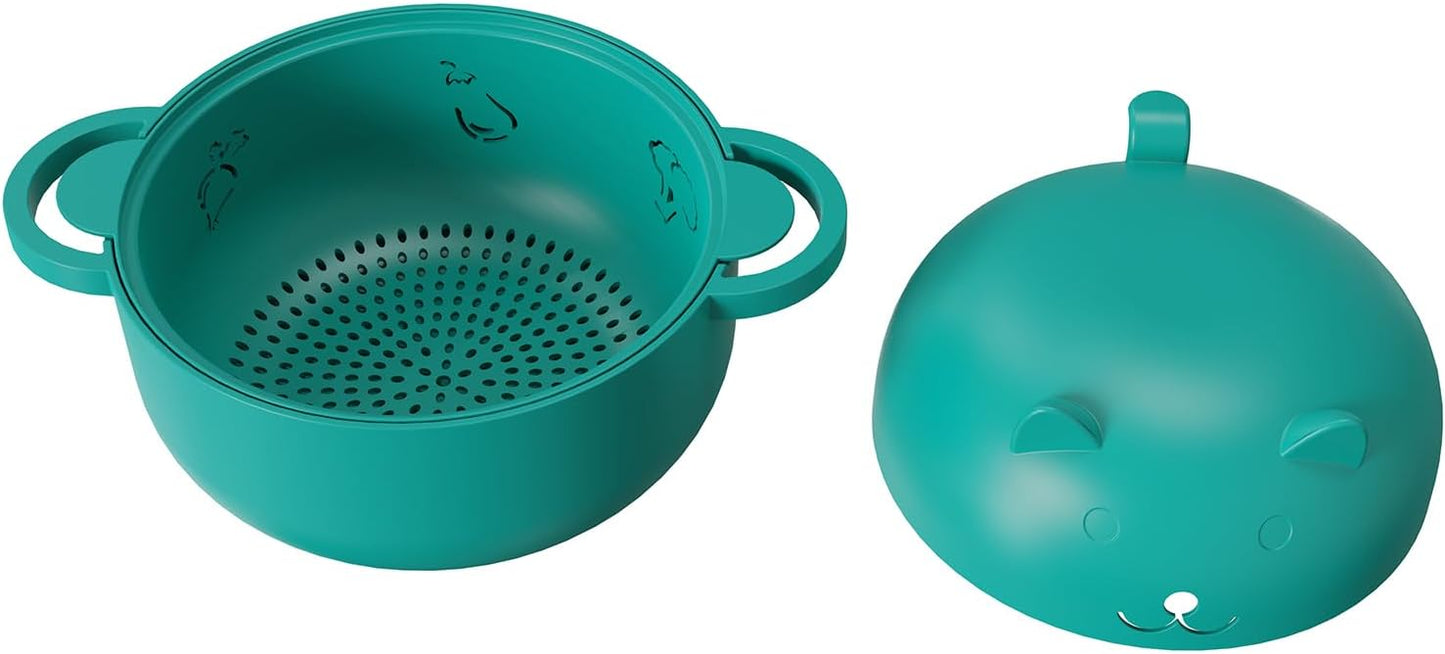 68 OZ Microwave Ramen Bowl, Noodle Cooker, Steamer for Cooking Food and Vegetables with Removable Strainer, Green