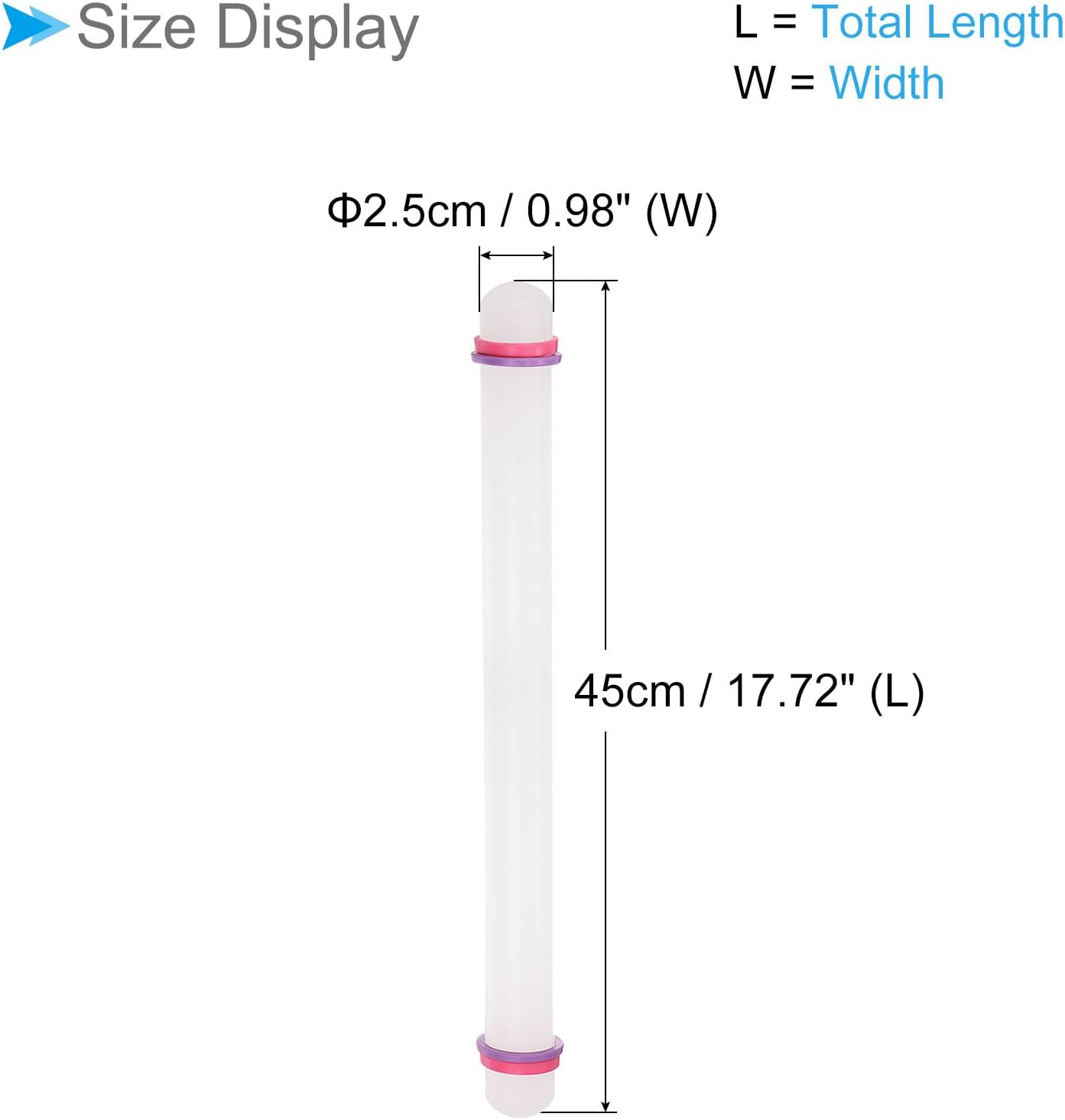 Fondant Rolling Pin, 18" Length, PP Plastic Non-Stick Guide Rings Fondant Roller Dough Roller - (Applications: for Clay Baking Fondant DIY)