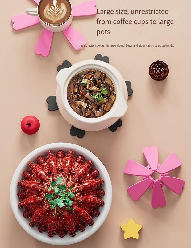 Christmas Tree Silicone Hot Pad, 4-Pack Heat Resistant Trivet for Pots and Pans, Holiday Kitchen Potholder, Coaster, Christmas Table Decor (Four Layers of red and Black Color Scheme + Apples)