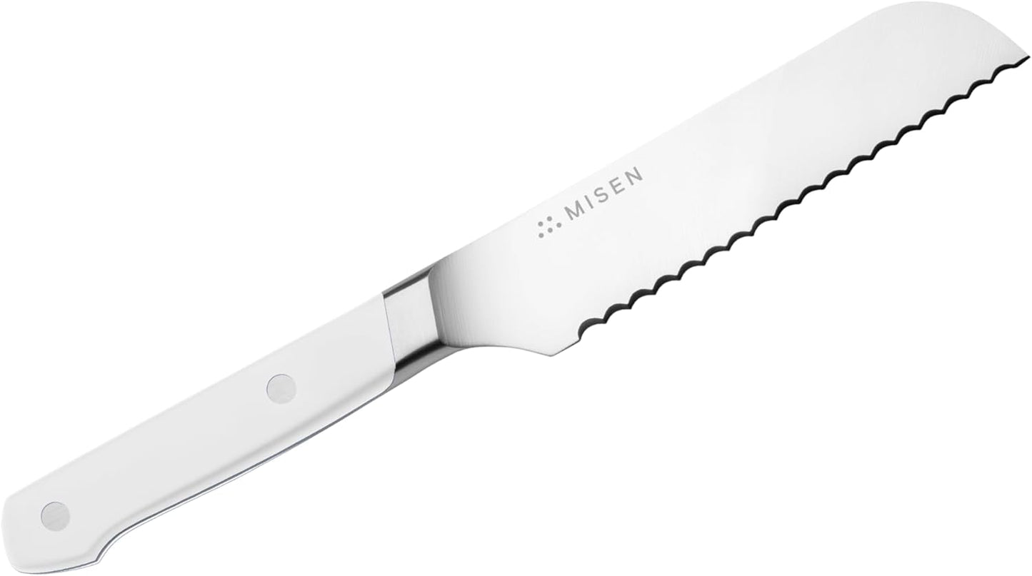 Misen Serrated Bread Knife - High-Carbon Japanese AUS8 Steel - Perfect for Soft Foods, Bread, Pastries, and Fruits - Verstatile Slicer, Razor-Sharp Edge, Durable Blade, Ergonomic Handle - 5", White