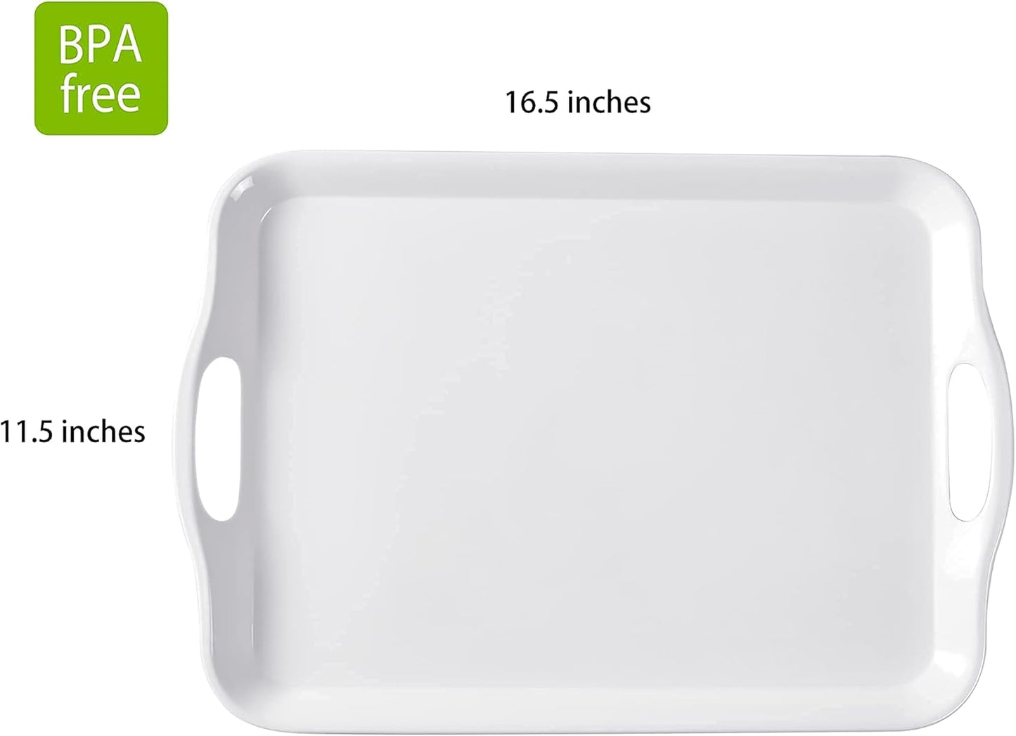 Blue Boat 16.5" x 11.5" Serving Trays Set of 2 White, Dinner Tray, Light Weight Easy to Clean Sturdy Stackable Melamine Serving Tray with Handle, Fruit, Snacks, and Desserts Trays