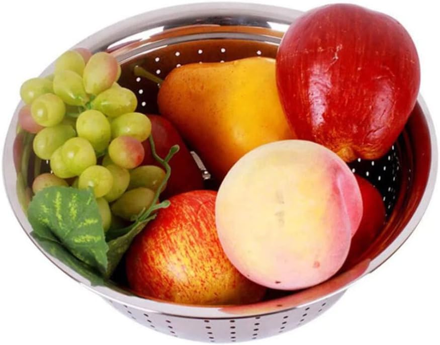 Hemoton Stainless Steel Rice Washer Bowl and Strainer Colander for Kitchen Use Multipurpose Fruit Vegetable Washing Basket 8.66 Inch Diameter