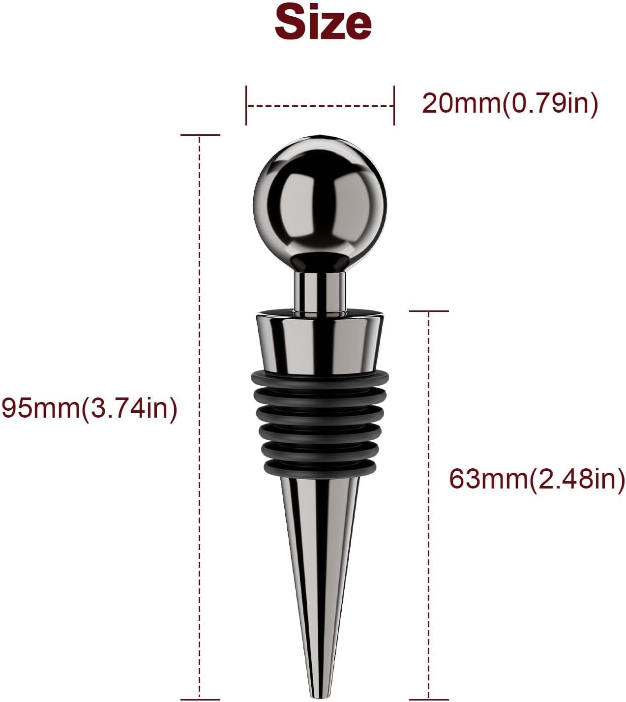 Vacuum Wine Bottle Stoppers 6Pcs - Reusable Silicone Corks, Leak Proof, Keep Fresh, Suitable for Standard Bottles (Black, 6 Pack)