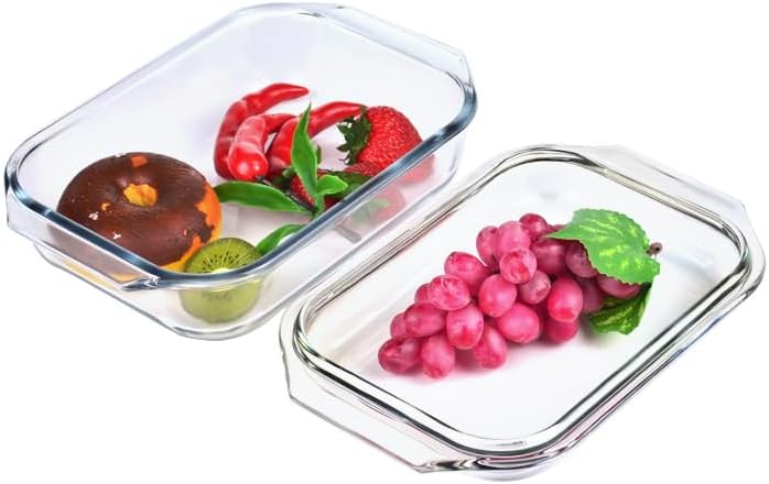 Small 1.4-QT Tempered Glass Casserole Dish with Lid, Rectangular Clear Glass Casserole Bakeware with Glass Lid