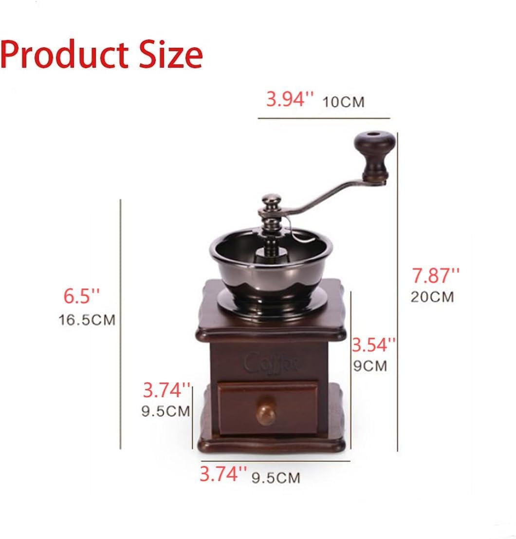 Wooden Manual Coffee Grinder Vintage Style Hand Coffee Mill Burr Coffee Grinder with Ceramic Hand Crank,Wooden Manual Coffee Grinder Cleaning Brush, (Dark Brown Upgraded Version）
