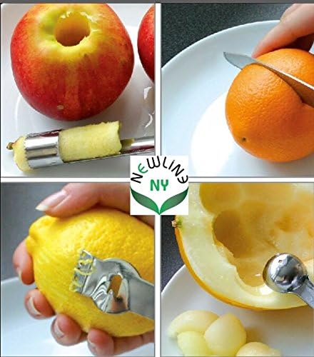 NewlineNY Stainless Steel Kitchen Tools: Zester Grater with Channel Knife, Apple Cupcake Corer, Fruit and Melon Scooper, Fruit & Veggie cutting knife, 4 Pcs Set