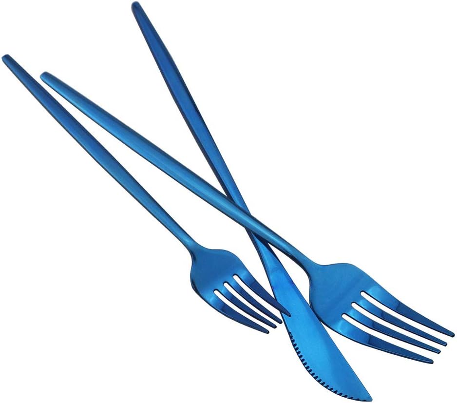 JASHII Shiny Blue Silverware Set, 30-Piece Stainless Steel Satin Finish Flatware, Kitchen Utensils, Mirror Polished Tableware Cutlery for Home and Restaurant, Dishwasher Safe
