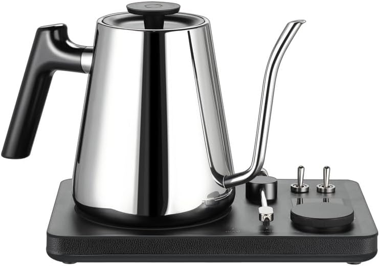 DJ Electric Gooseneck Kettle for Pour Over Coffee & Tea - Water Boiler - Turntable Design - Quick Heating & Temperature Control - Stainless Steel