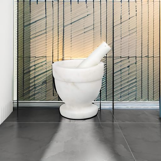 Creative Home Handcrafted Mortar and Pestle Solid Marble Grinder for Spices and Herbs Artisan Carved from Yushan Marble Elegant and Durable for Everyday Cooking, 4 Diam. x 4 H Inch