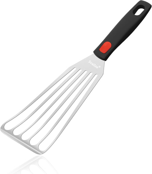 Fish Spatula Stainless Steel, Flexible Metal Spatulas with Silicone Handle, Slotted Turner for Kitchen, Cooking, Grilling, Flipping, Turning, Egg, Pancake and Burger (Large, 12.2 Inch)
