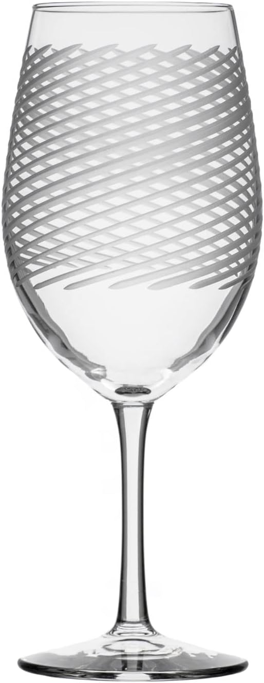 Rolf Glass Cyclone All Purpose Wine Glass | Set of 2 Stemmed 18oz Glasses | Proudly Made in the USA | Large Engraved Tumbler Glasses | Lead-Free Glass