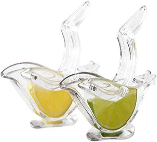 New Acrylic Manual Lemon Slice Squeezer, Portable Transparent Fruit Juicer, Elegance Bird Shape, Hand Juicer for Orange Lemon Lime Pomegranate (4Pcs) (2Pcs)