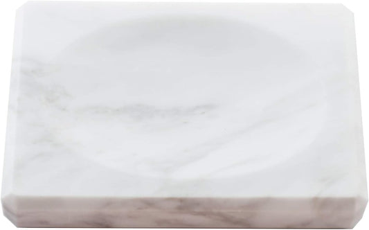 White Soap Dish Tray Marble Soap Holder Trinket Plate for Bathroom Sink Kitchen Countertop Bedroom Vanity Bathroom Accessory Rectangular