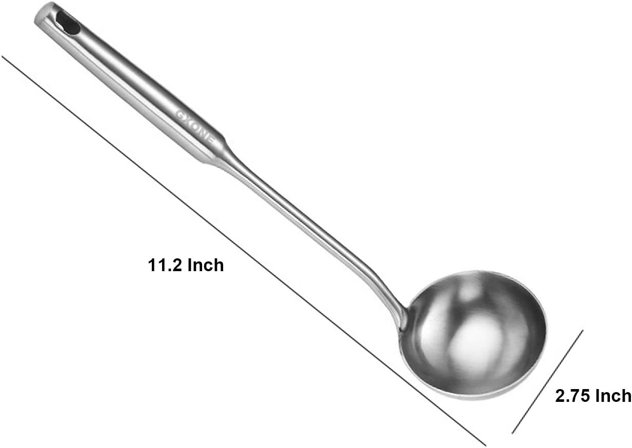 Soup Spoon Ladle,304 Stainless Steel Cooking Spoon Kitchen Tool For Wok With Hollow Handle, Silver/13.9Inch