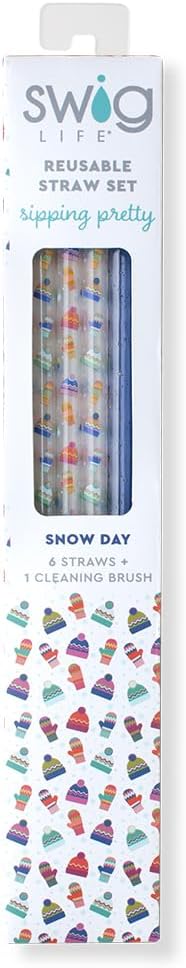 Swig Life Reusable Straws Snow Day + Blue Glitter Tall Straw Set & Cleaning Brush, Each Straw is 10.25 inch Long (Fits Swig Life 20oz Tumblers, 22oz, and 32oz Tumblers)