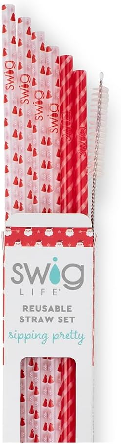 Swig Life Reusable Straws Santa Baby & Candy Cane Tall Straw Set & Cleaning Brush, Each Straw is 10.25 inch Long (Fits Swig Life 20oz Tumblers, 22oz, and 32oz Tumblers)