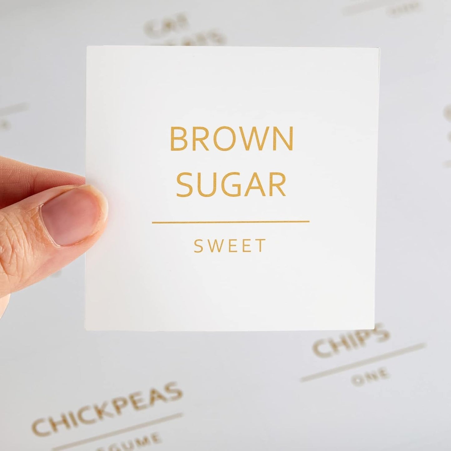 Talented Kitchen Labels for Storage Bins & Food Containers - 2.5 x 2.5-Inch Matte White Vinyl Squares - Metallic Gold Text Peel & Stick - Water-Resistant for Jars & Pantry Organization