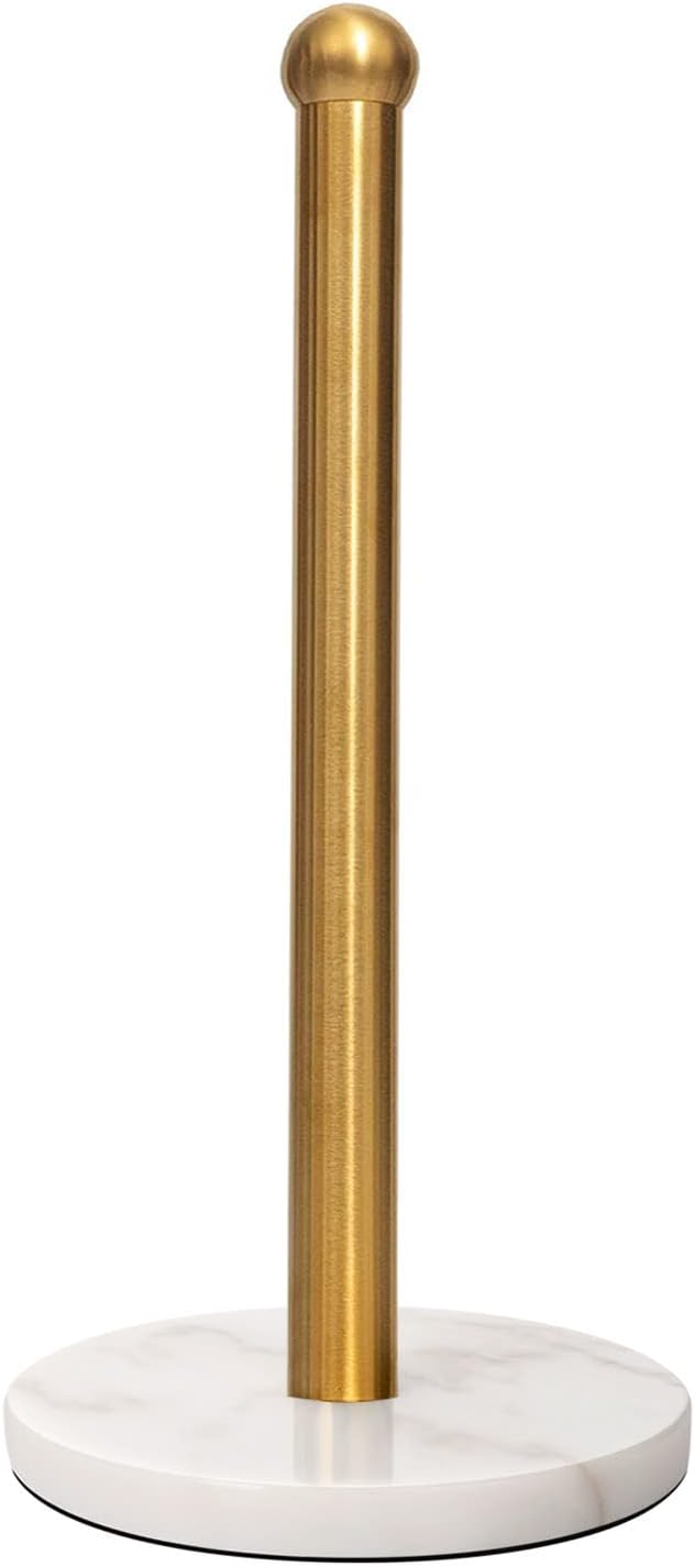 Heavy Weighted Paper Towel Holder, Easy One-Handed Design for Kitchen Stand Paper Towel Dispenser, Sturdy Base for Standard Paper Towel Rolls and Mega Paper Towel Roll (Gold Brushed)