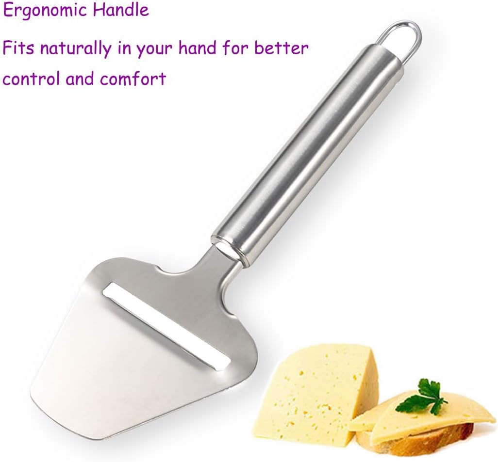 Stainless Steel Handheld Cheese Slicer with Ergonomic Non-Slip Round Handle, Multi-Functional Cheese Cutter for Effortless Slicing of Cheese, Butter, Cake and More