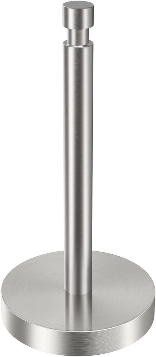 Paper Towel Holder Countertop, Black Paper Towel Holder with Weighted Base Non Slip, Standing Paper Towel Roll Holder for Kitchen Bathroom, Easy One-Handed Operation, Stainles Steel (Brushed Nickel)