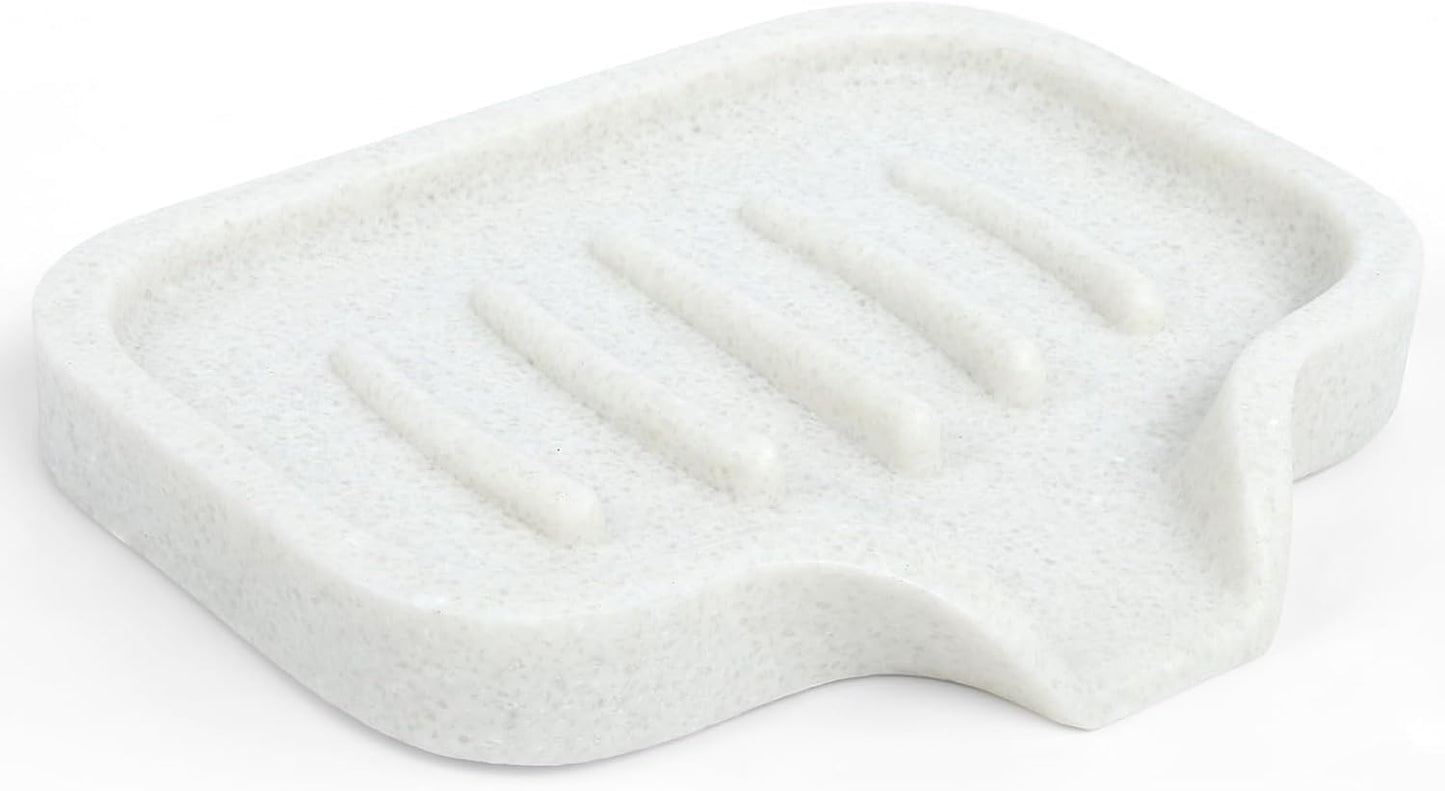 Self Draining Soap Dish- Bar Soap Holder for Shower, Marble Design Large Soap Savers Soap Tray Sponge Holder for Kitchen Bathroom Bathtub Sink, Crystal White