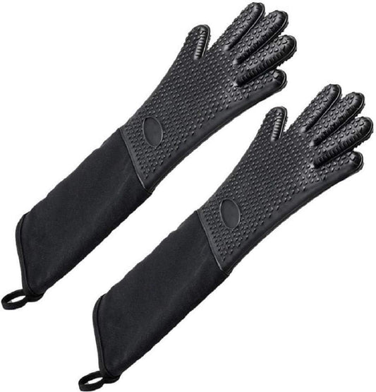 Extra Long Professional Silicone Oven Mitts with Quilted Liner, Durable Heat Resistant Oven Gloves, Heat Resistant Oven Gloves,2 Pack (Black)