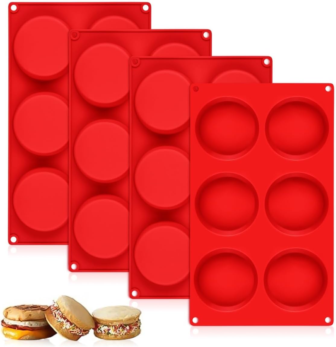 CAKETIME Silicone Egg Molds, 3 Inch Muffin Top Pan 4 Pack Nonstick for Baking English Muffin, Whoopie Pie, Corn Bread, Egg bite, Breakfast Sandwiches