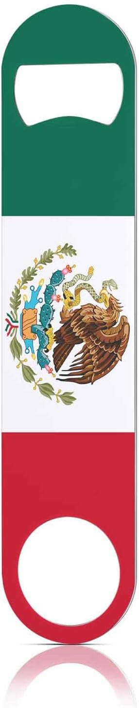 Mexican Flag Stainless Steel Bottle Opener Nice Country Flag Patriotism Red Green White and Eagle Flat Beer Bottle Opener Keychain for Home Kitchen Bar Restaurant Party Birthday Gift