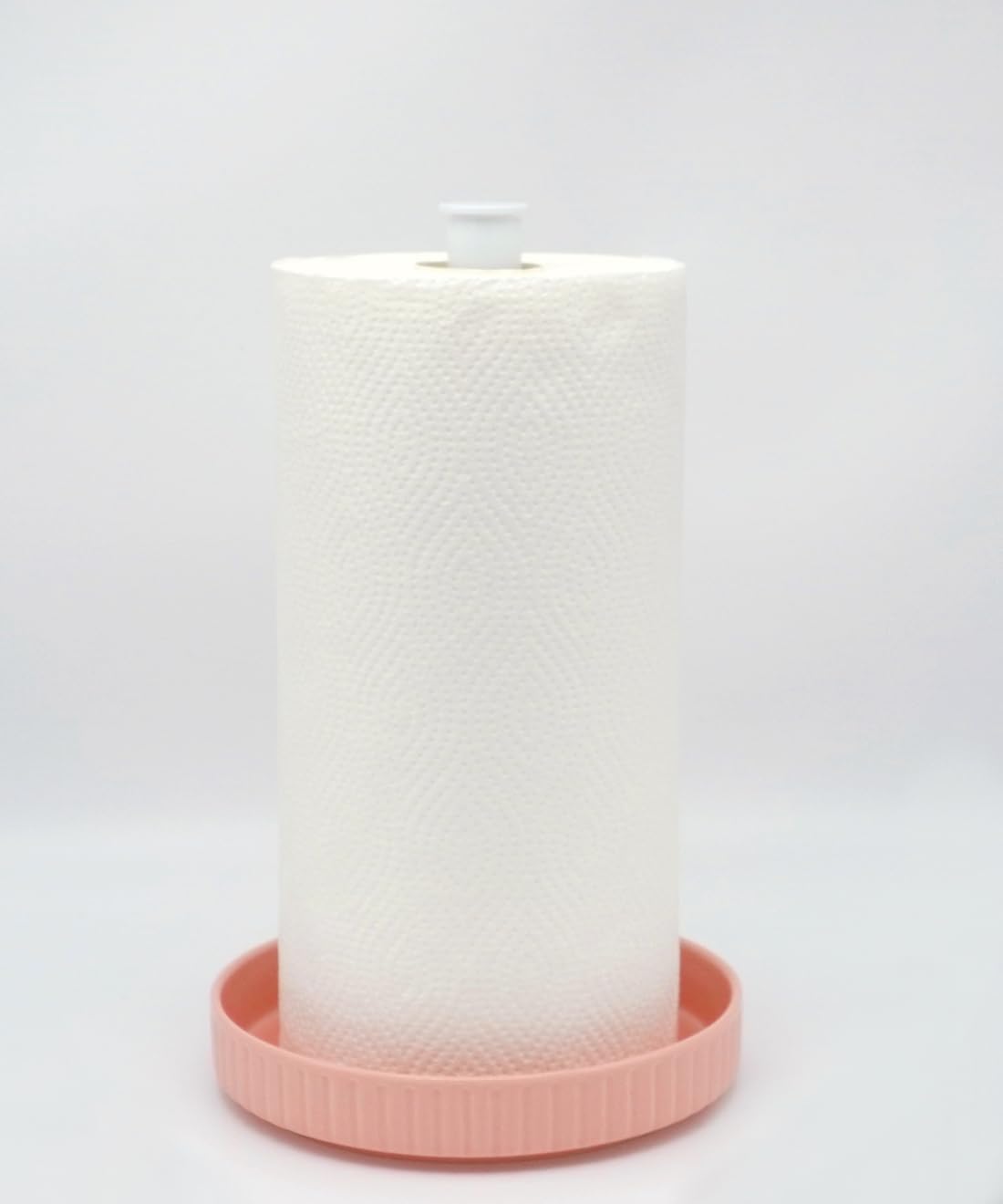 VROOMIUM Paper Towel Holder Countertop, Ceramic Base Easy-to-Clean, 1.5 lbs, 7" B x 12.5" H, Stable Elegant and Durable Kitchen Roll Stand, Cute Pink