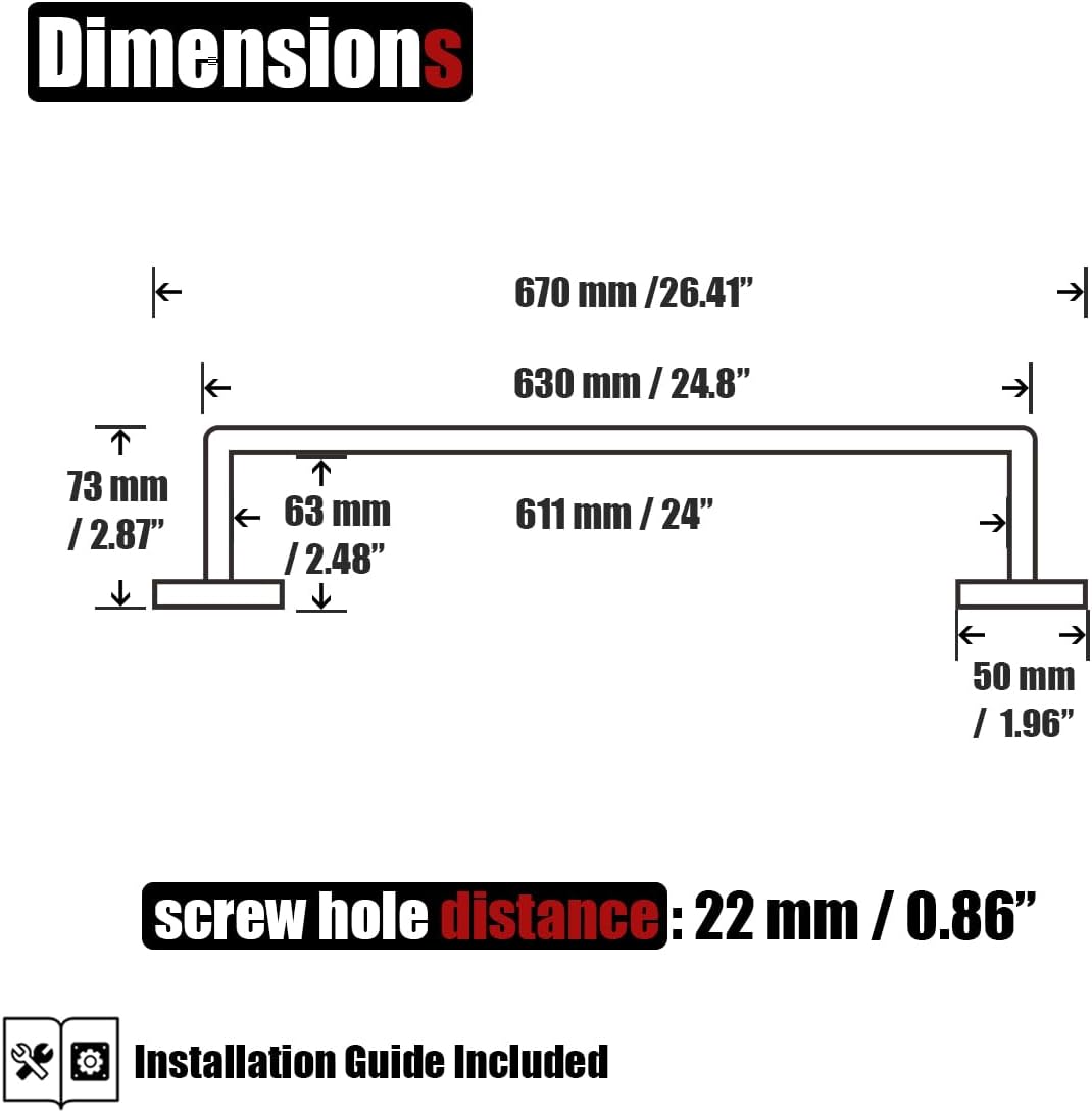JQK Polished Towel Bar, Rounded Edges 26.41 Inch Towel Rack, 304 Stainless Steel Bathroom Wall Mount, Useable Length 24 Inch, TB250L24-CH