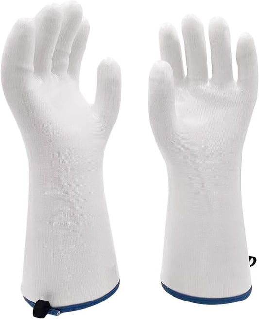 Silicone BBQ Gloves, Oven Gloves with Fingers 932°F Heat Resistant, Kitchen Waterproof Hot Proof Glove for Fryer, Smoker, Baking, Cooking (White, XXL)