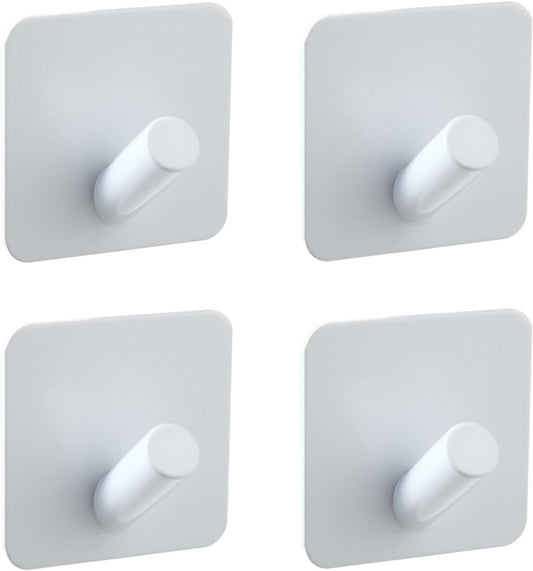 Aluminum Wall Hooks, No Drill Damage-Free Adhesive Hook, Product for Hanging Heavy Duty for Bathroom Kitchen Home (Slanting Square White Hook, 4)