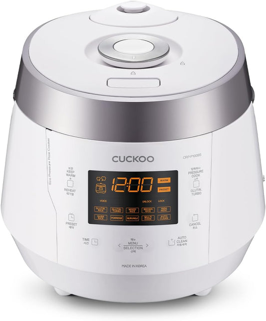 Cuckoo Heating Pressure Cooker & Warmer – 12 built-in programs, Glutinous (white), Mixed, Brown, GABA rice, and more, 10 cups