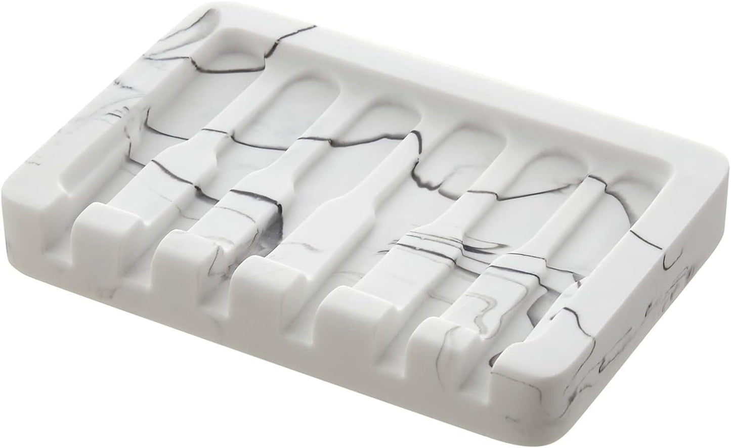 Self Draining Soap Dish - Marble Look Soap Holder Tray Savers Box Container Sponge Holder for Bathroom Shower Kitchen, White