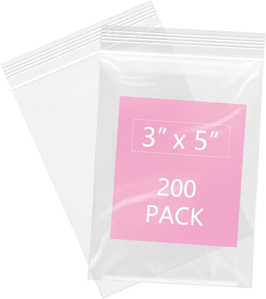iMailer - 200 Pcs - 3" x 5" Small Plastic Bag - 2 Mil Zip Poly Bags with Resealable Lock Seal Zipper for Photo, Jewelry, Bakery, Treats, Party Favors