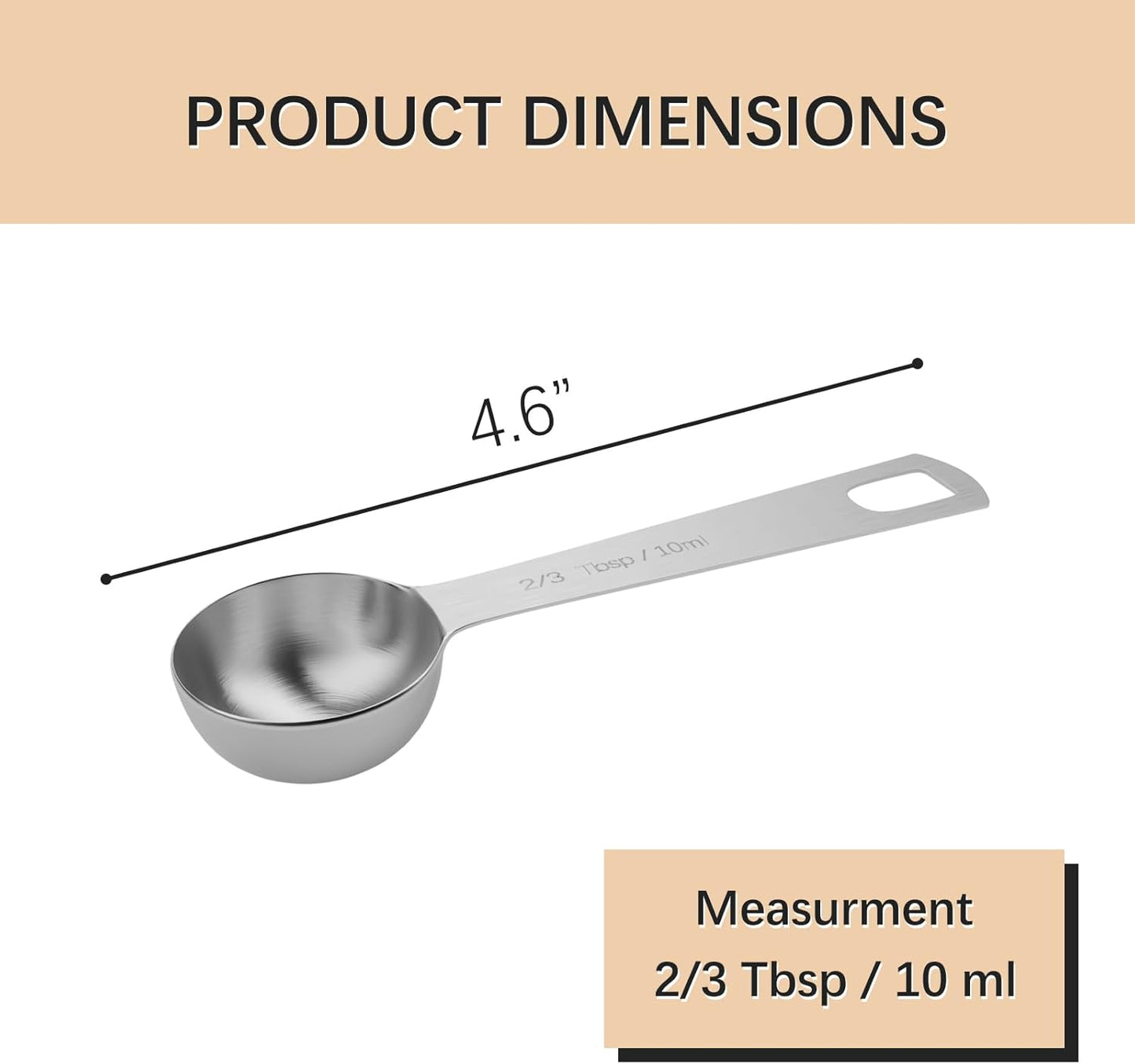 5PCS 2/3tbsp (2tsp, 10ml, 1/3oz) Single Measuring Spoon, Stainless Steel Individual Teaspoons Only