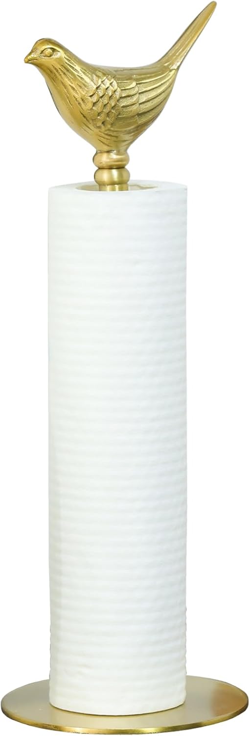 Luxurious Gold Paper Towel Holder Countertop, Brass Paper Towel Holder for Kitchen, Unique Gold Bird Decor - Sturdy, Durable, and Elegant Home Decor for Kitchen