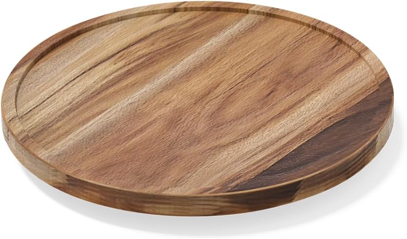 LAMU 10'' Acacia Wood Lazy Susan Organizer for Table Top, Lazy Susan Turntable for Cabinet, Kitchen, Countertop, Pantry Organization