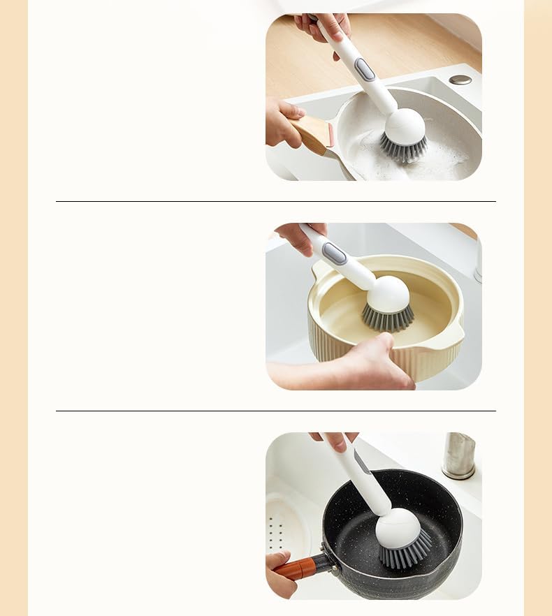 Adjustable Cleaning Brush with Liquid Dispenser, 2025 New Kitchen Dish Scrubber Brushes with Handle, Upgrade 6-Level Adjustable Dish Scrubber for Kitchen Cleaning Everyday Use (Grey)