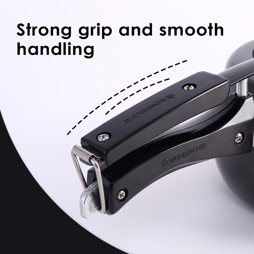 Wonderchef Taurus Hard Anodized Inner Lid Pressure cooker, 3 liter, Cool Touch Handles for Durability, Induction Friendly, 5 year warranty, ISI Certified3 LitresBlack