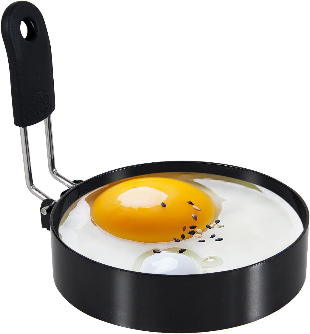 3.5'' Egg Rings with Silicone Handle, Stainless Steel Egg Cooking Rings，Nonstick，For Frying Eggs and Egg Mcmuffins, Egg Mold For Breakfast