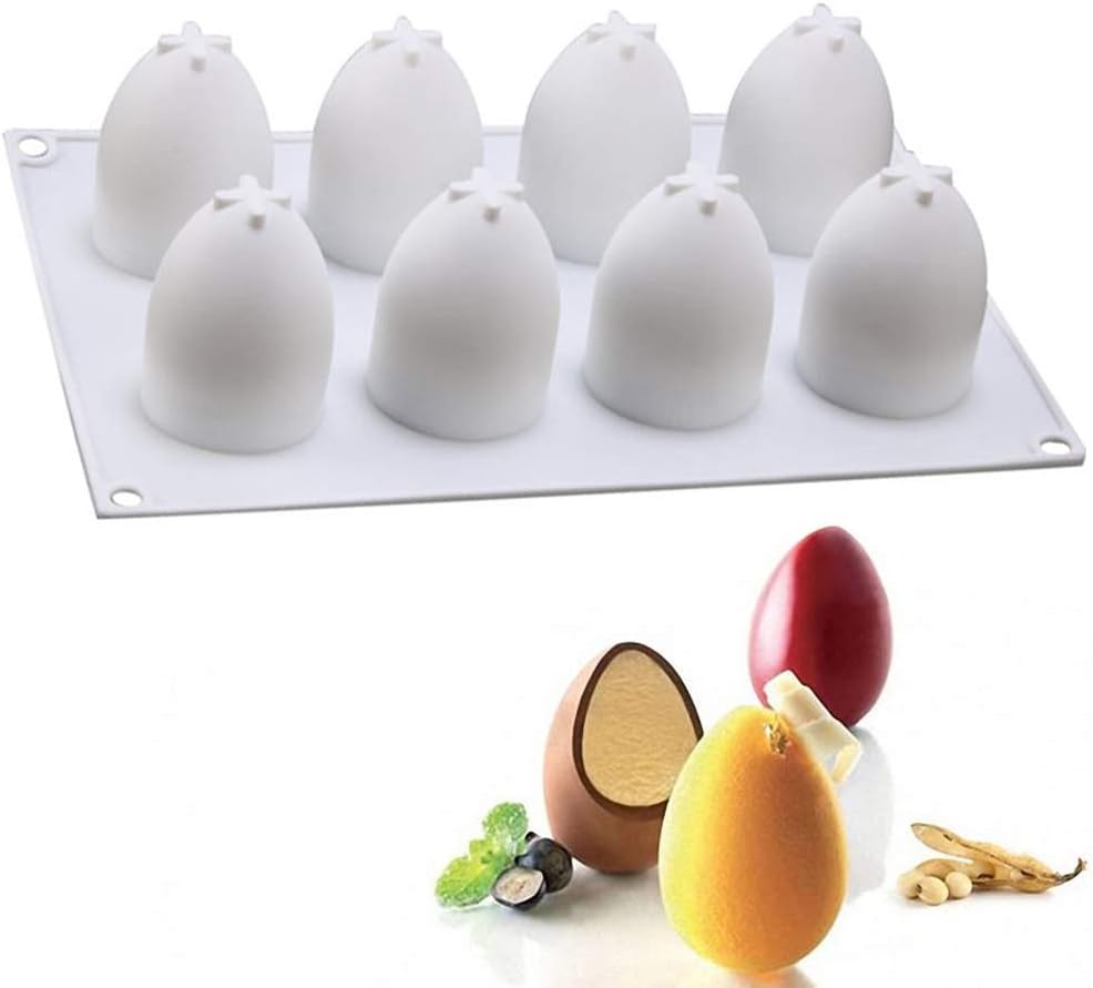 OCPO KITCHEN Easter Egg Silicone Mold for Baking Chocolate Easter Eggs, Mousse Cake, Jello, CheeseCake, Ice Cream, Dessert, Cake Decoration Mold (8-Cavity)
