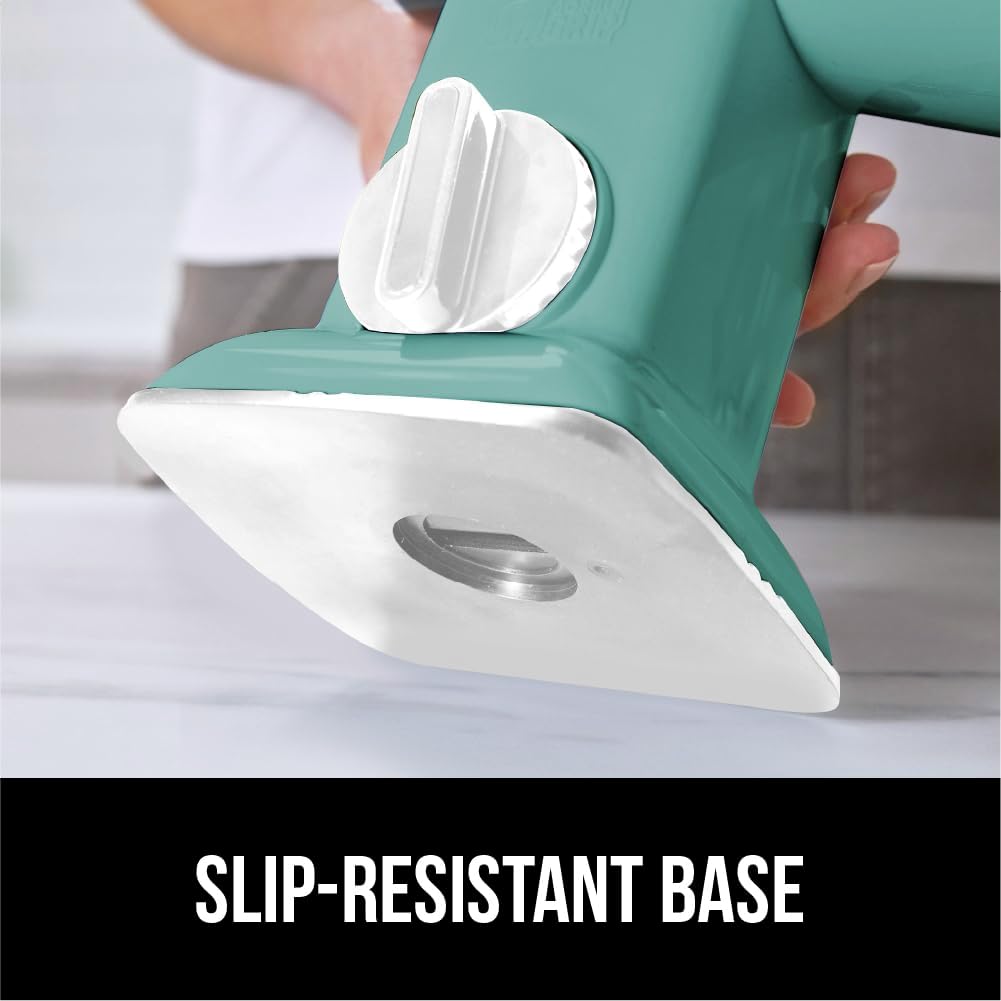 GORILLA GRIP BPA-Free Rotary Cheese Grater Hand Crank, Easy to Set Up, Strong Suction Base for Kitchen Countertop, Shred Potato, Vegetable, Nuts in Seconds, Round Mandoline Slicer, 3 Blades, Mint