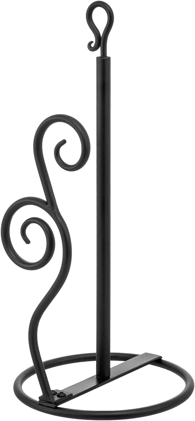 MyGift Rustic Burnt Solid Wood and Industrial Matte Black Metal Dining Combination Caddy with Paper Towel Roll Dispenser Stand, Napkin Holder, and Spice Rack (Matte Black Metal)