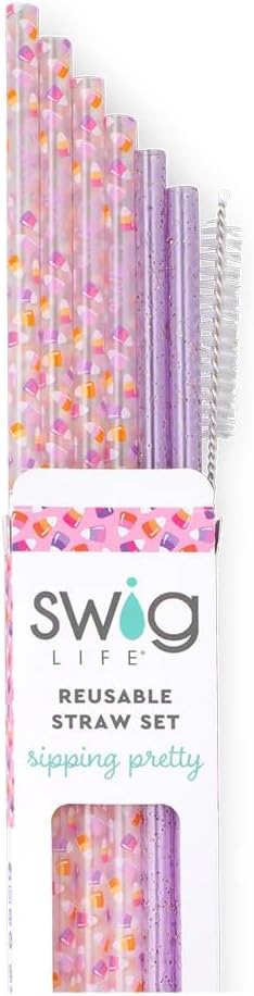 Swig Life Reusable Straws Candy Corn Tall Straw Set & Cleaning Brush, Each Straw is 10.25 inch Long (Fits Swig Life 20oz, 22oz, and 32oz Tumblers)