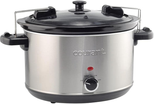 Courant 6-Quart Slow Cooker with Locking Lid, Warm Settings, Stainproof Stoneware Pots and Glass Lids – Stainless Steel