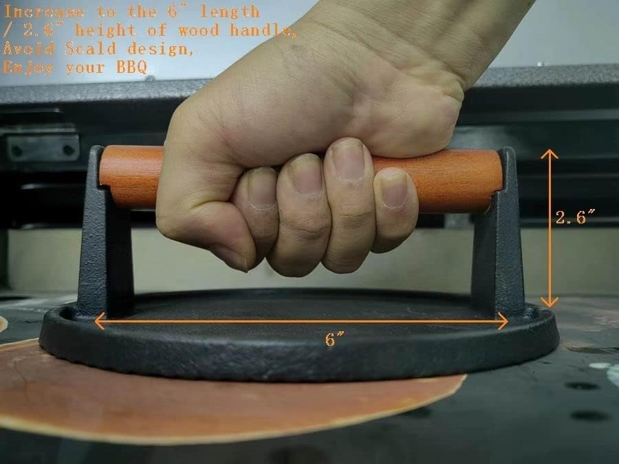 2-Pack Burger Press 7.08" Round,Heavy-Duty Cast Iron Smash Burger Press Meat Steak with Wood Handle for Blackstone Camp Chef Pitboss Weber Griddle Grills (2 Round)