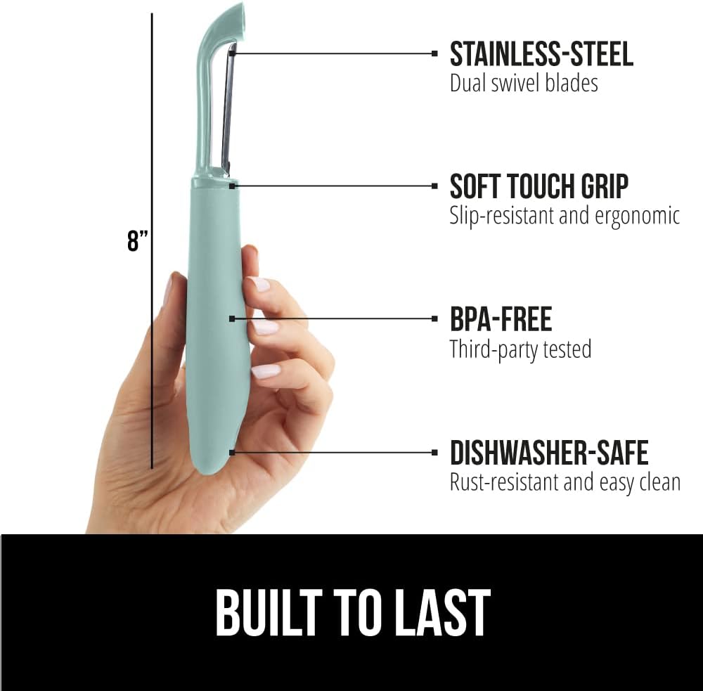 GORILLA GRIP Patented BPA-Free Sharp Stainless Steel Swivel Vegetable Peeler, Comfortable Handle Potato Peelers, Smooth Peeling, Peel Carrots Apple, Includes Blade Cover, Kitchen Tool, Mint